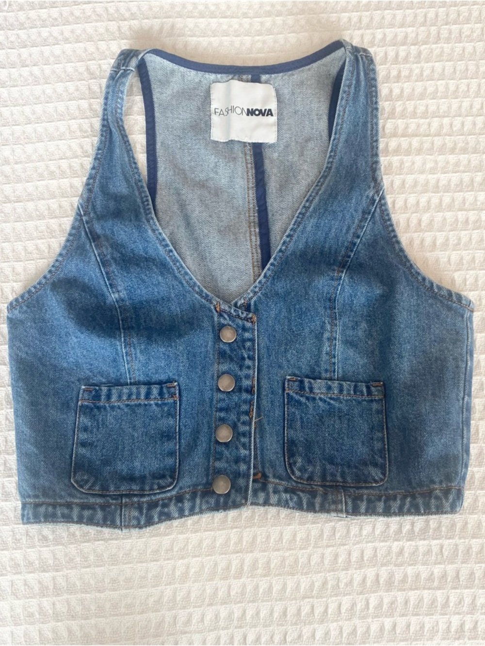 Fashion Nova Denim Button Front Crop Vest - Blue size Small